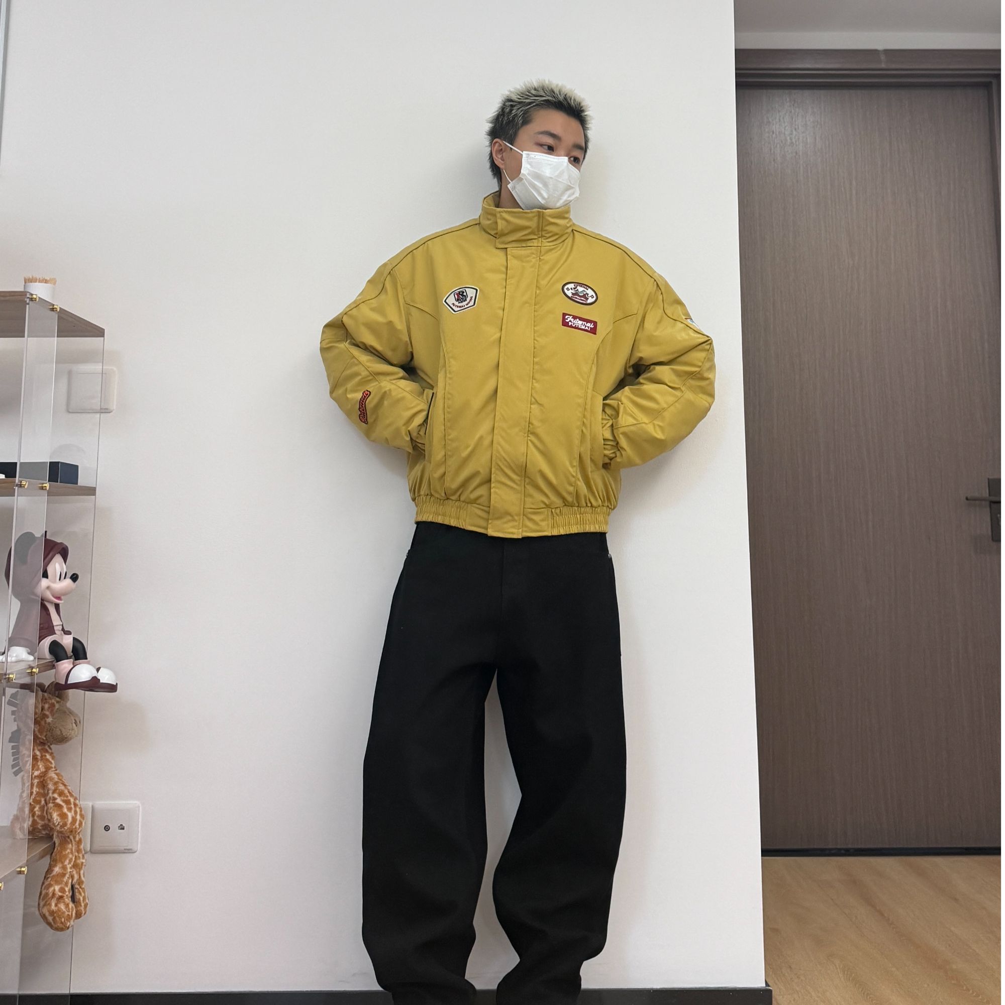 Ninjazz【年底捡漏】美式贴标刺绣短宽版赛车立领棉服