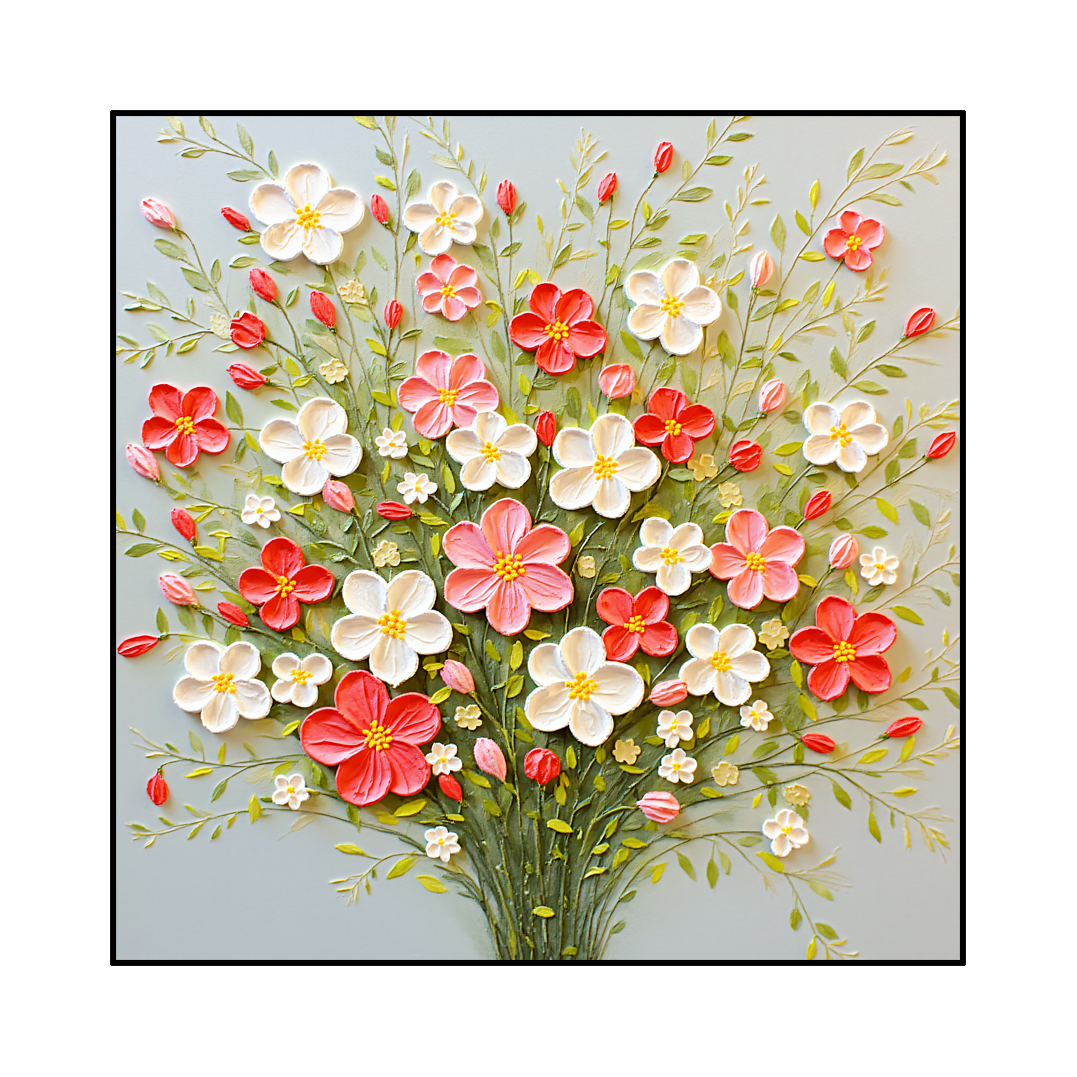 《花开富贵》轻奢小清新手绘花卉油画客厅餐厅背景墙装饰画