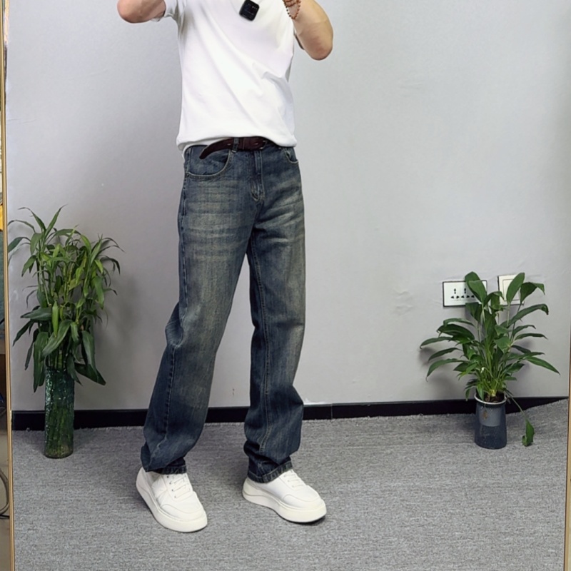 休闲微弹力长裤牛仔裤修身男士立体剪裁直筒裤时尚百搭复古潮流