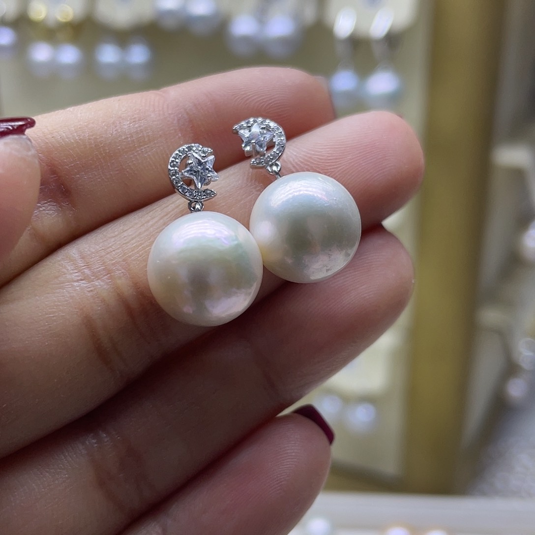 淡水珍珠耳饰银S925镶嵌