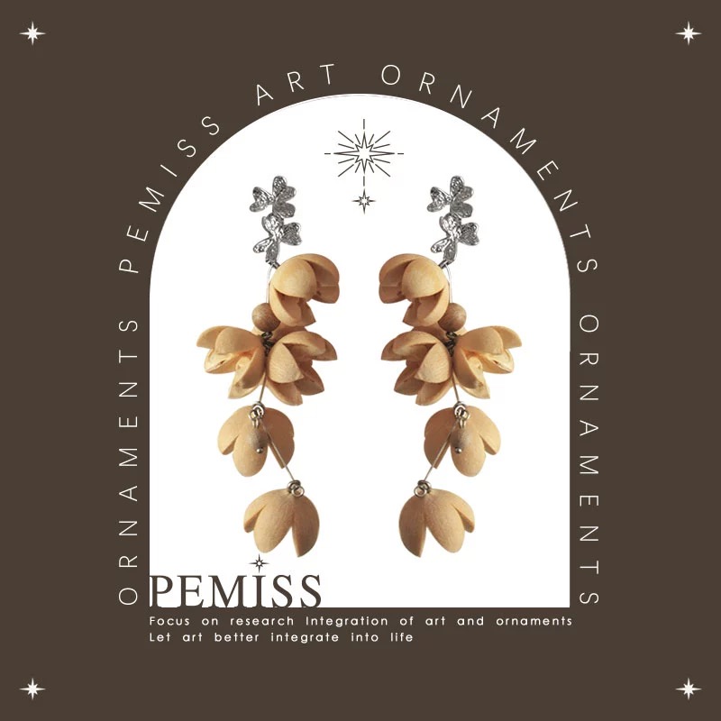 PEMISS 合金木质耳饰 复古原创植物果实白开口笑度假风