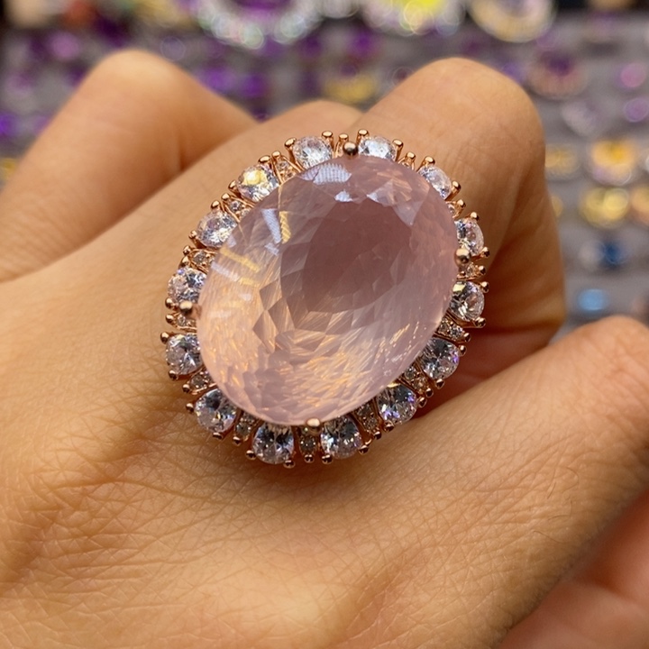 水晶戒指银S925镶嵌水晶戒指