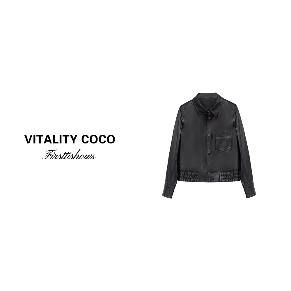 「VITALITY COCO」24秋冬上新女款热卖高级中山前口袋皮衣-1314