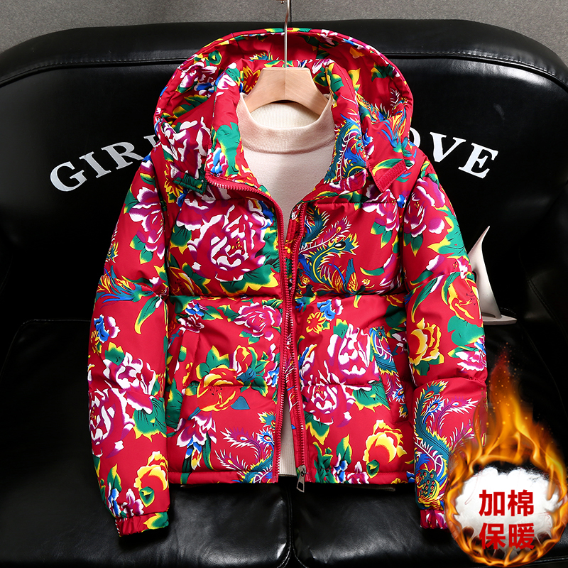 东北大花棉袄男女国潮中国风复古加厚宽松棉服女短款网红棉衣外套