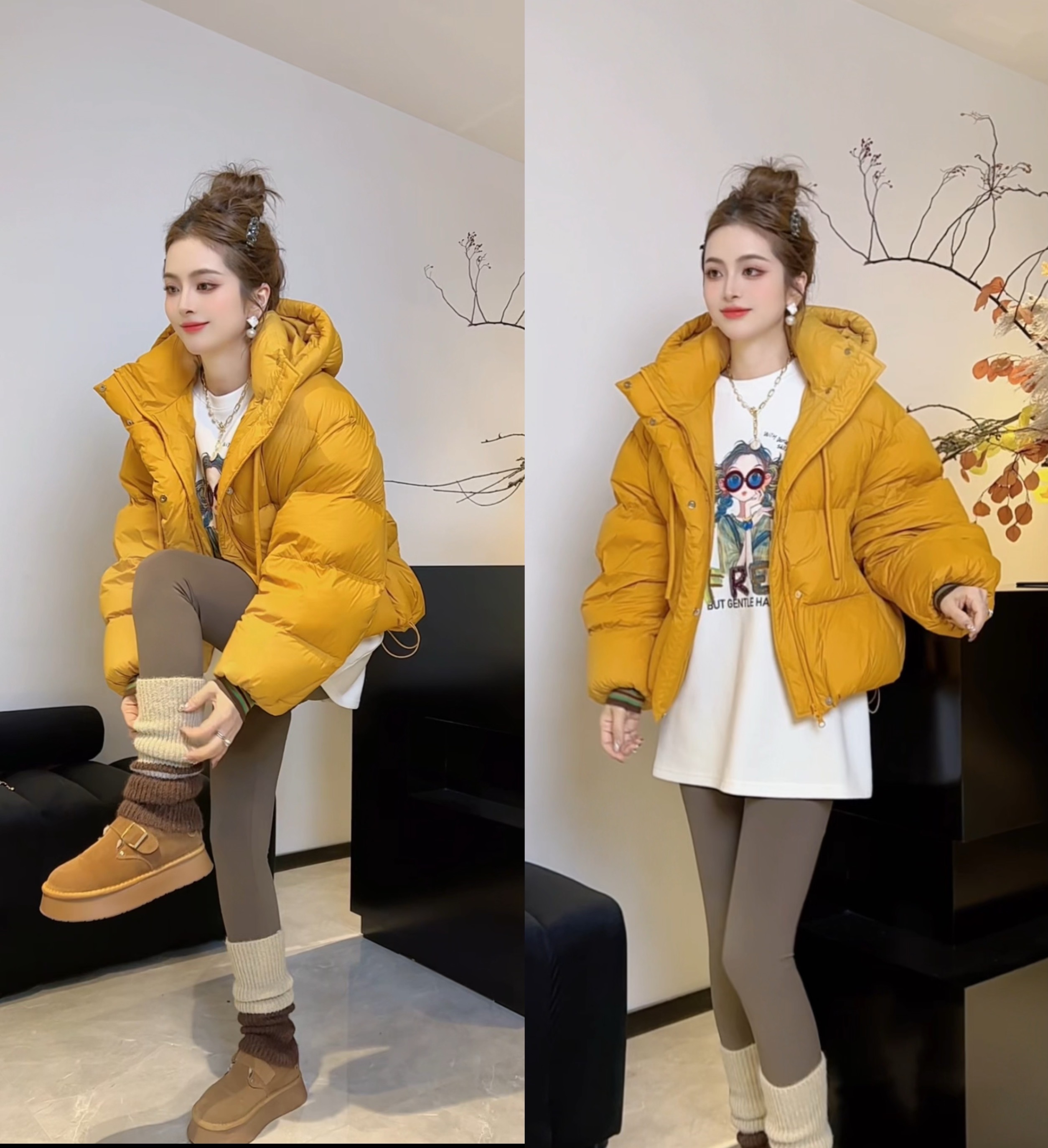 SS.studio/双双“好事橙双”新款超软糯泡泡糖手感90白鸭绒羽绒外套