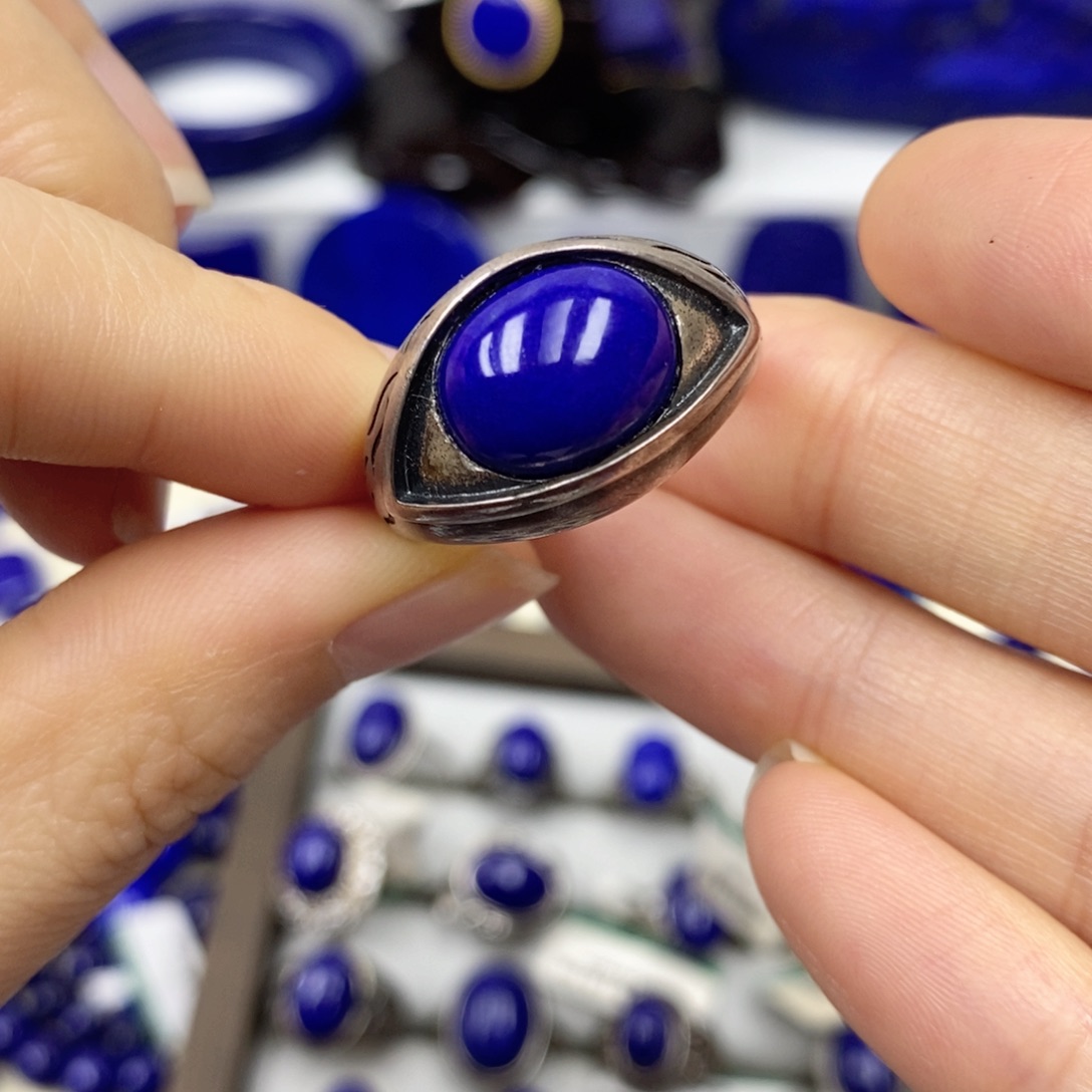 青金石戒指银S925镶嵌