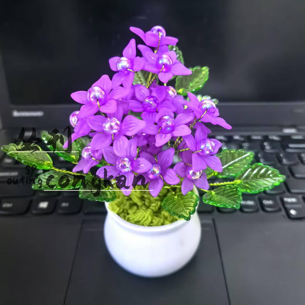 紫水晶小盆栽摆件桌面书房办公室床头紫水晶小盆栽