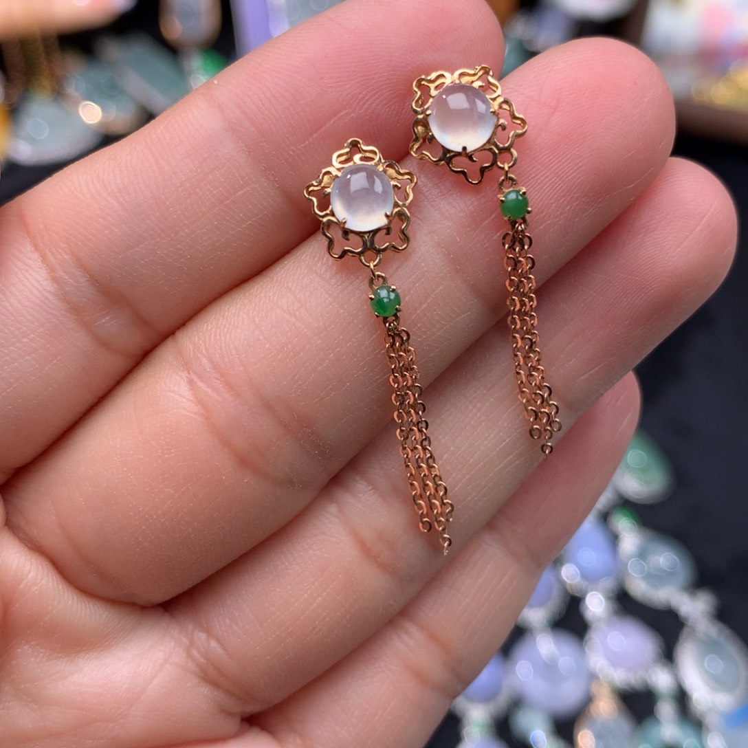 18K金镶嵌戒指翡翠蛋面耳坠