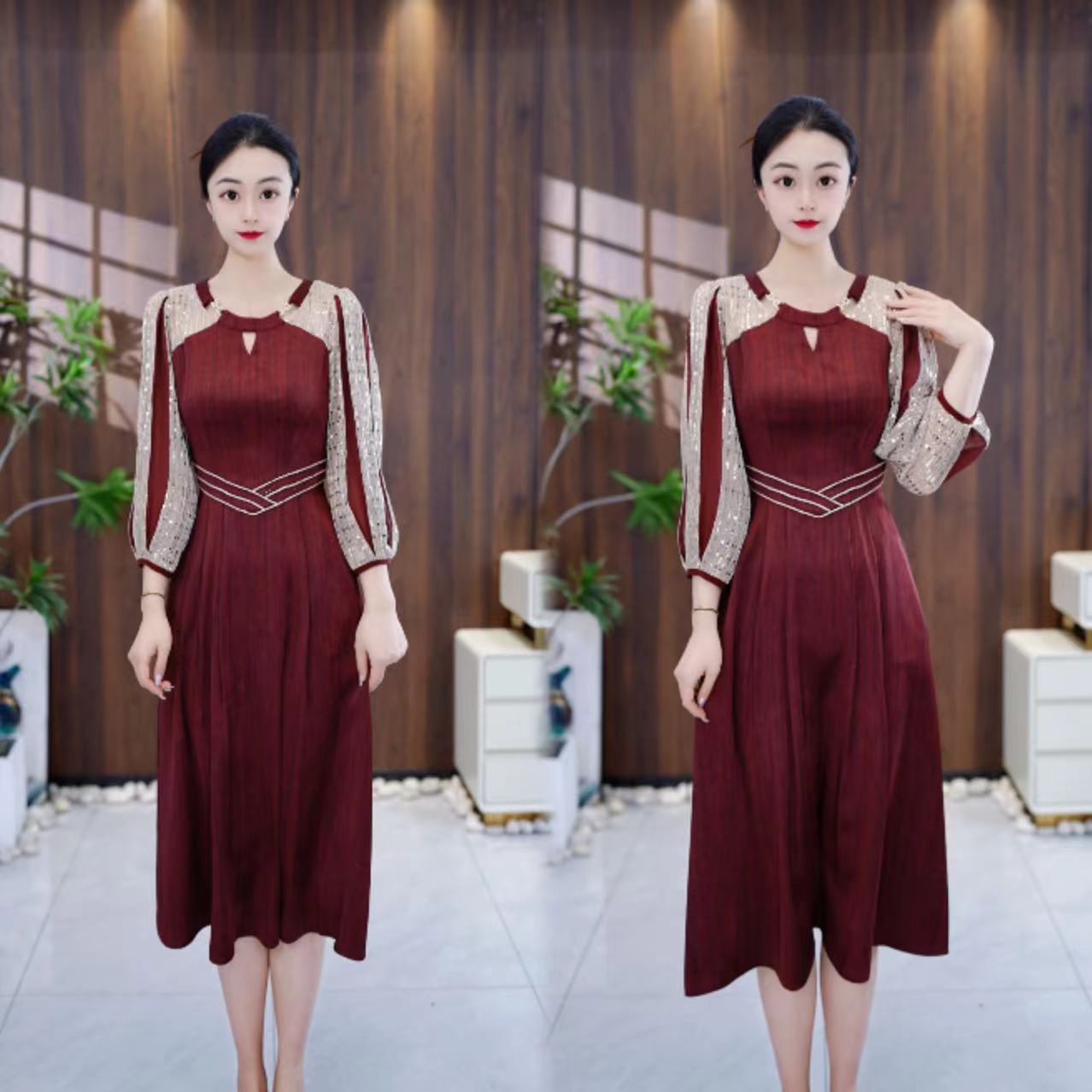 春秋气质时尚显瘦优雅高级感中长款连衣裙