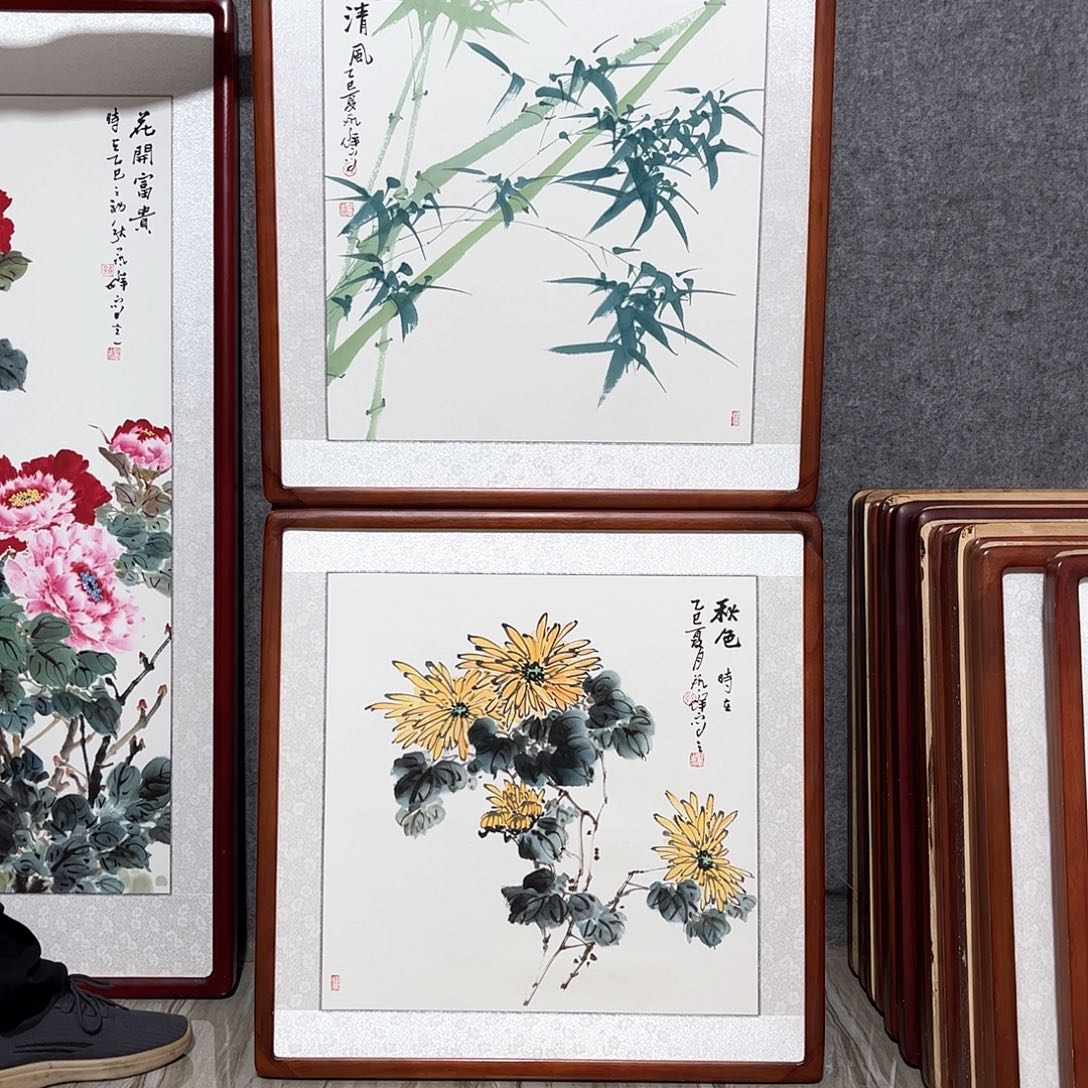 国画书画作品带框63×63