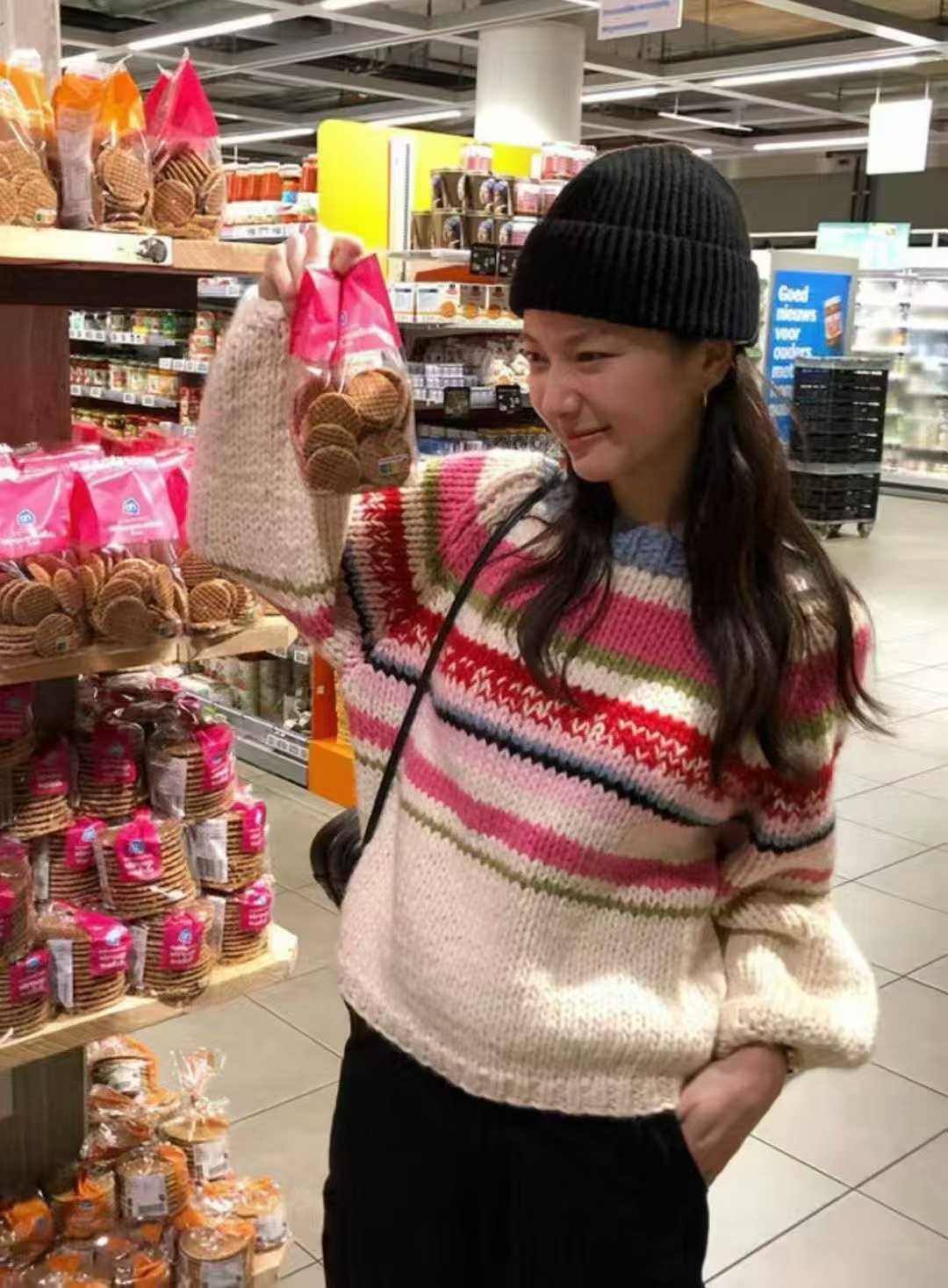 气质宽松韩版秋冬女士 ins    彩虹毛衣 no退换