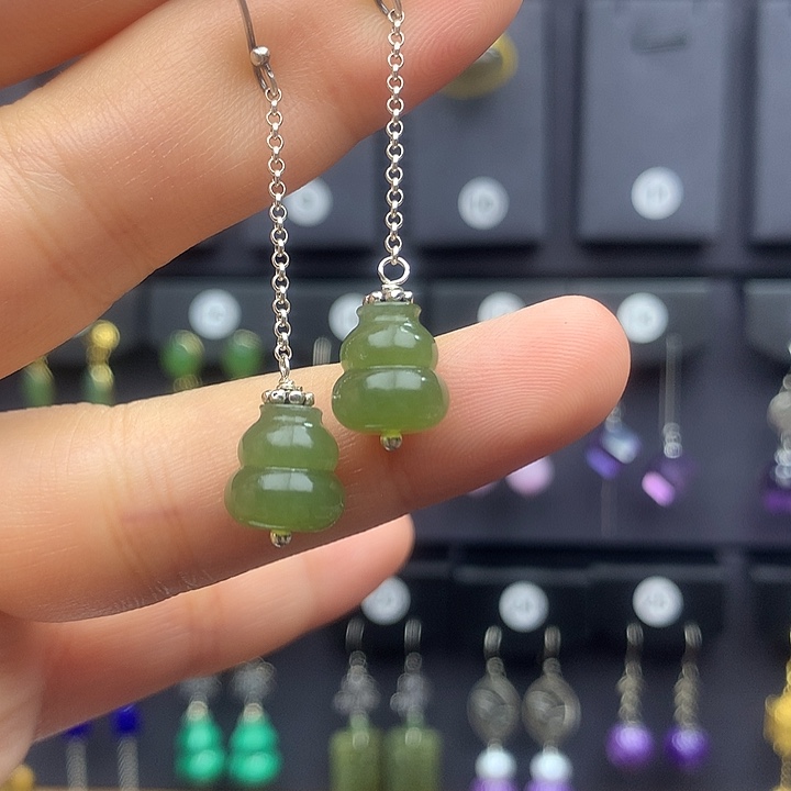 和田玉耳饰银S925镶嵌