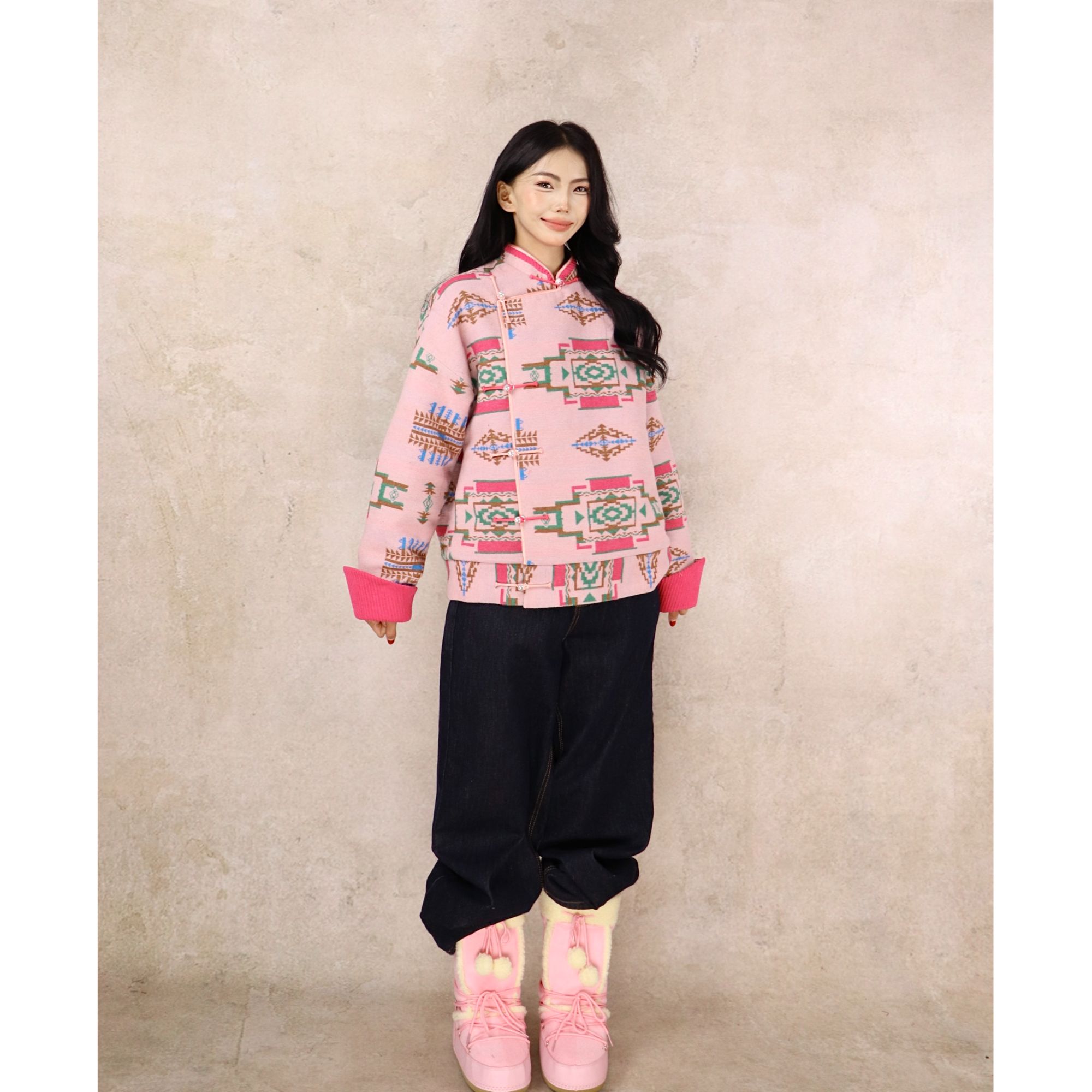 【蒙之艺】民族花纹雪尼尔夹棉蒙古元素斜襟外套棉服