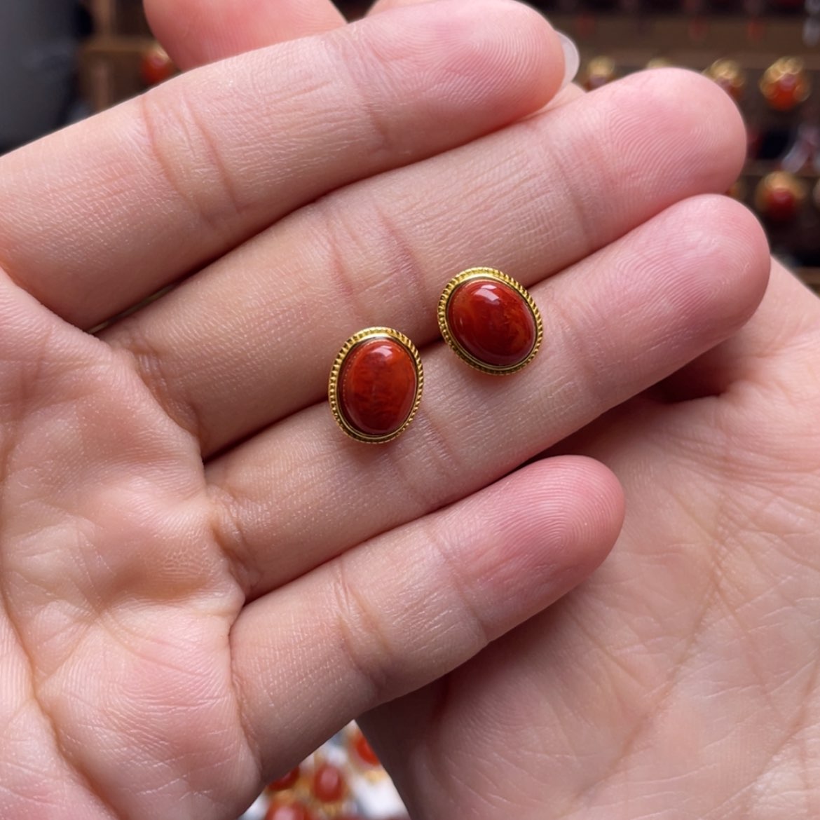 【闪购商品】银S925镶嵌蛋面耳钉南红玛瑙一**集