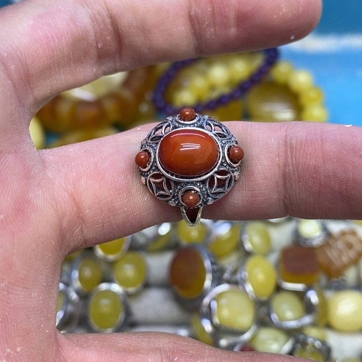 南红玛瑙戒指银S925镶嵌多样性发货