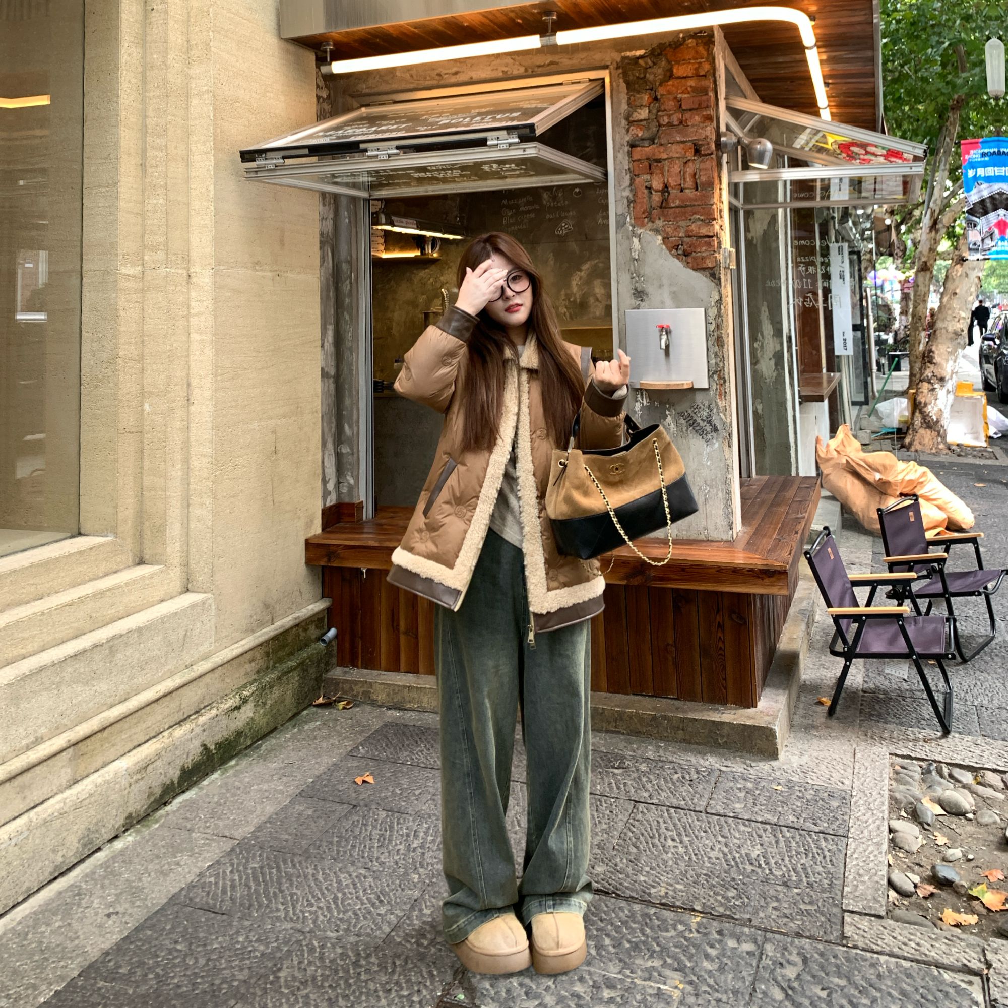 维维&南岛风大码女装拼皮毛毛休闲时尚冬季胖mm宽松羽绒服ZYY2594