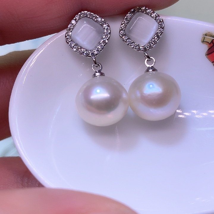银S925镶嵌耳饰淡水珍珠