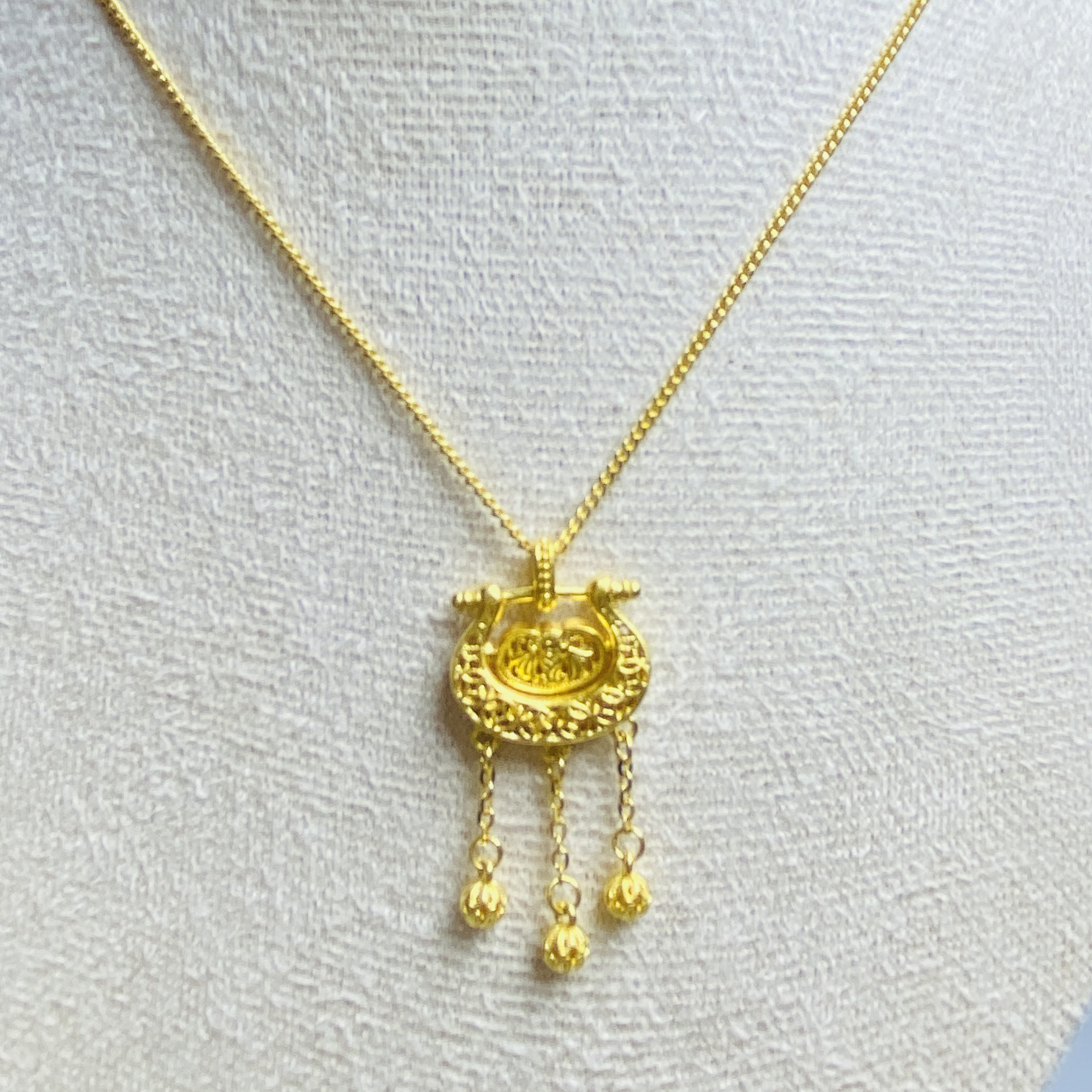 足金999黄金古法花丝流苏锁包国风