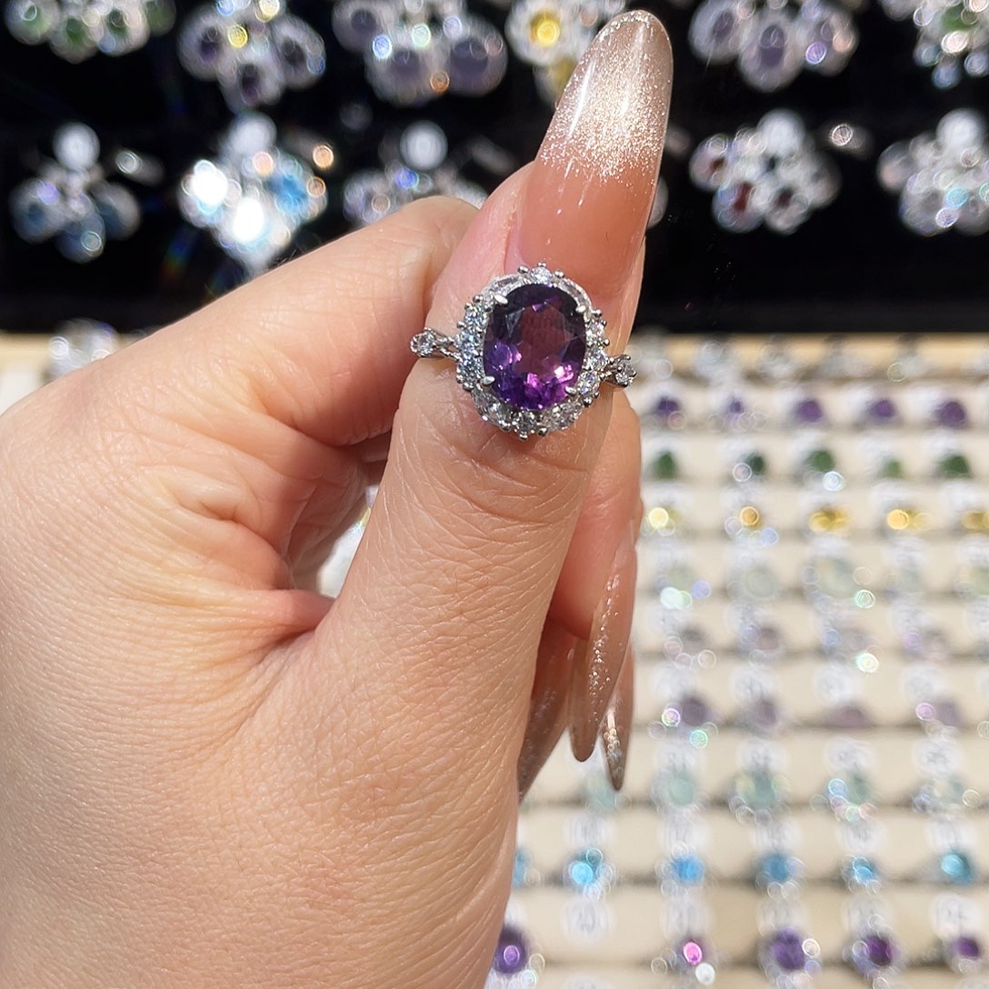 M***a紫晶戒指银S925镶嵌戒指