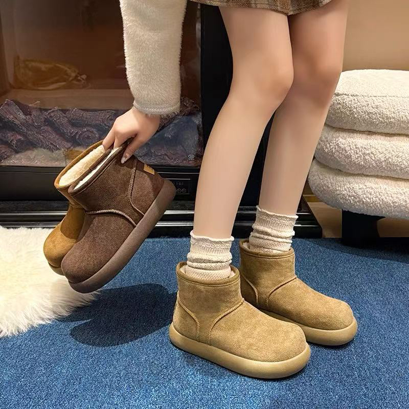 厚底雪地靴女2025新款冬季保暖短筒雪地棉加绒加厚棉鞋女107-1