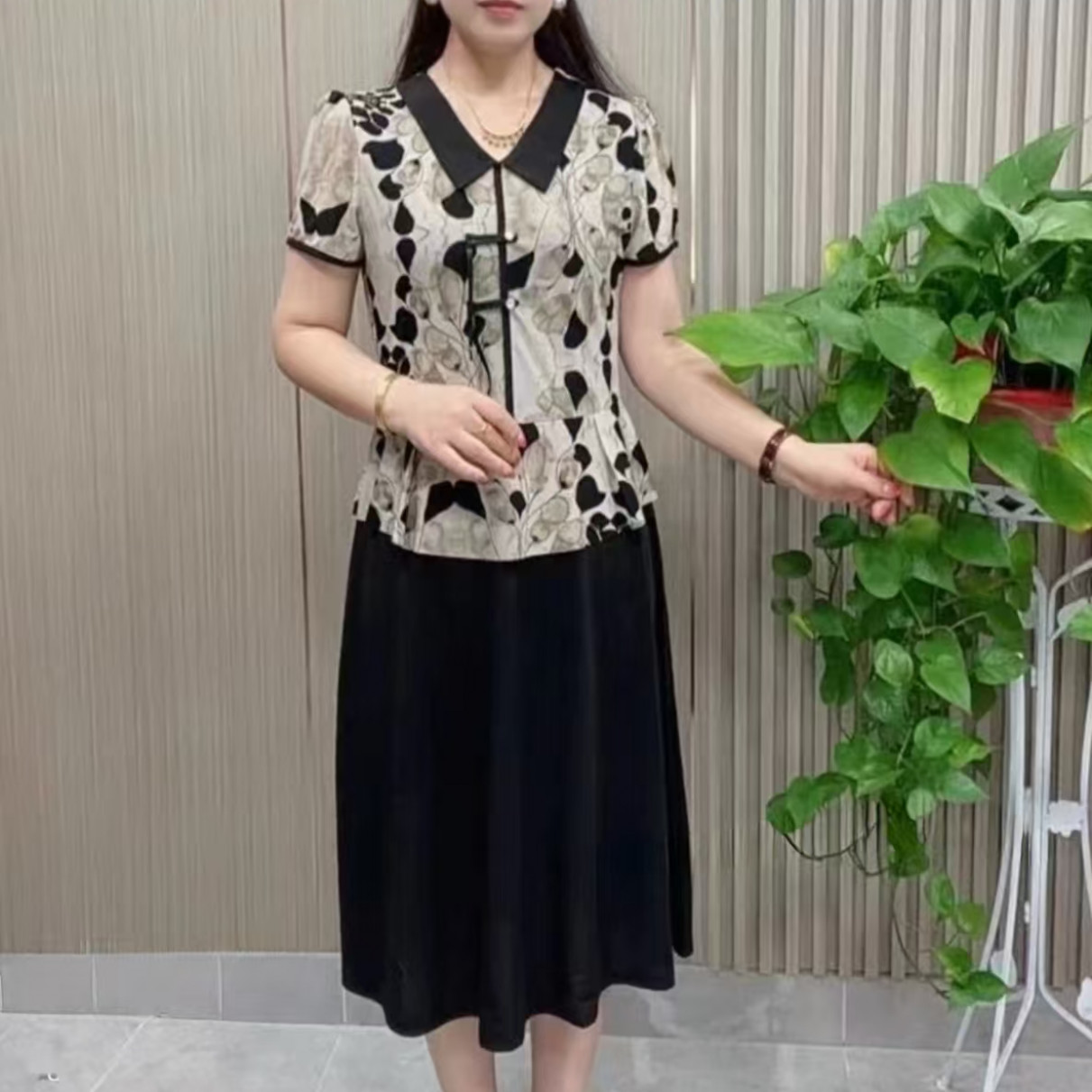 10035-中老年夏装短袖连衣裙新款中式国风遮肚洋气【C13-2-4】