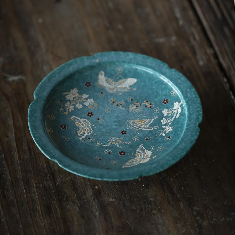 天青釉陶瓷壶承锦绣海棠茶盘干泡盘托盘家用中式宫廷精致现代果盘