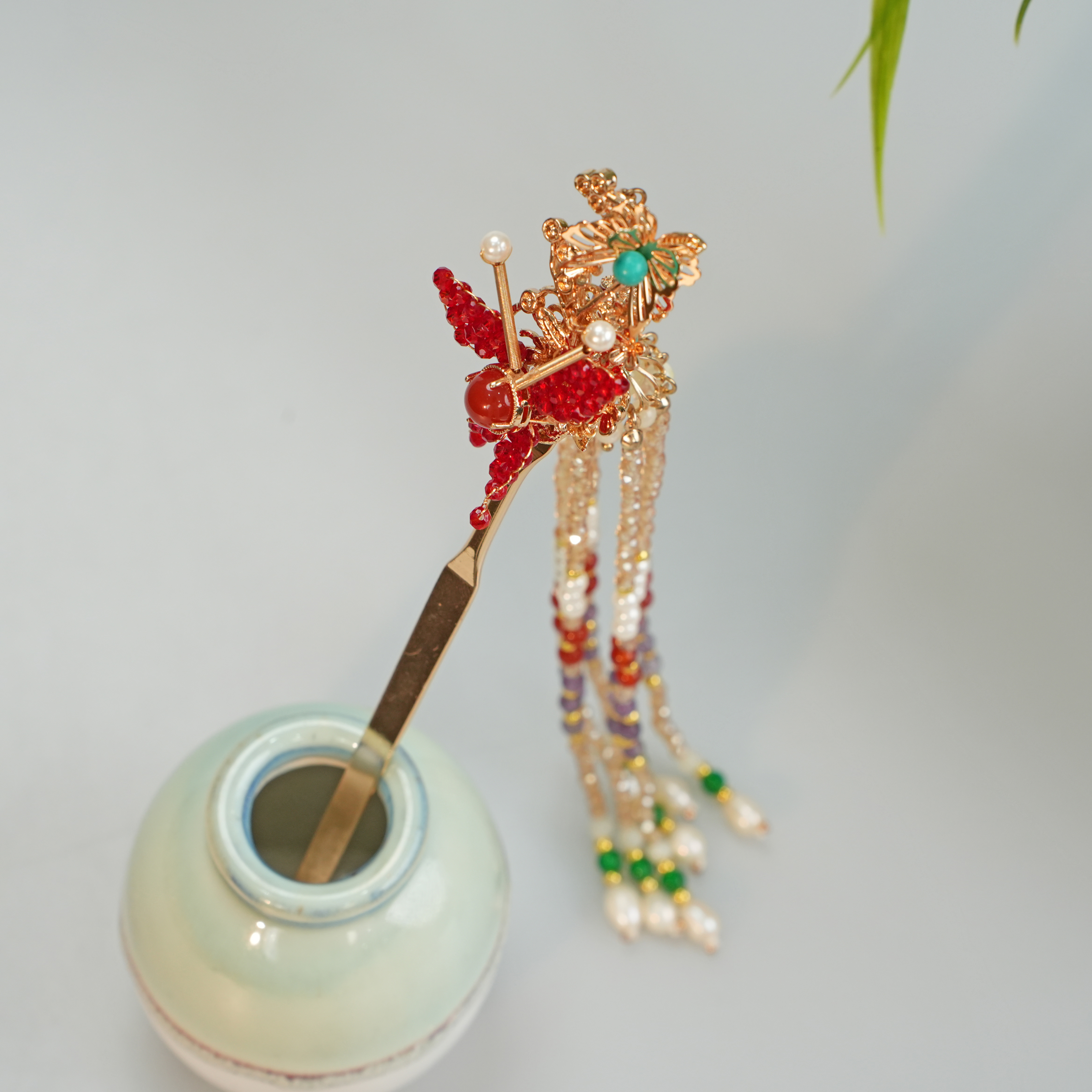 古悦倾城【嘉洛发簪】缉珠手工编织古风长流苏发簪中国风汉服发饰