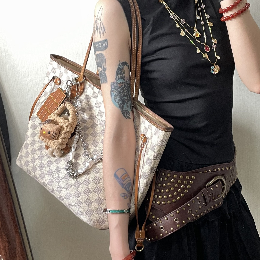 95新 LouisVuitton/路易威登 白棋盘格nf托特包/全原