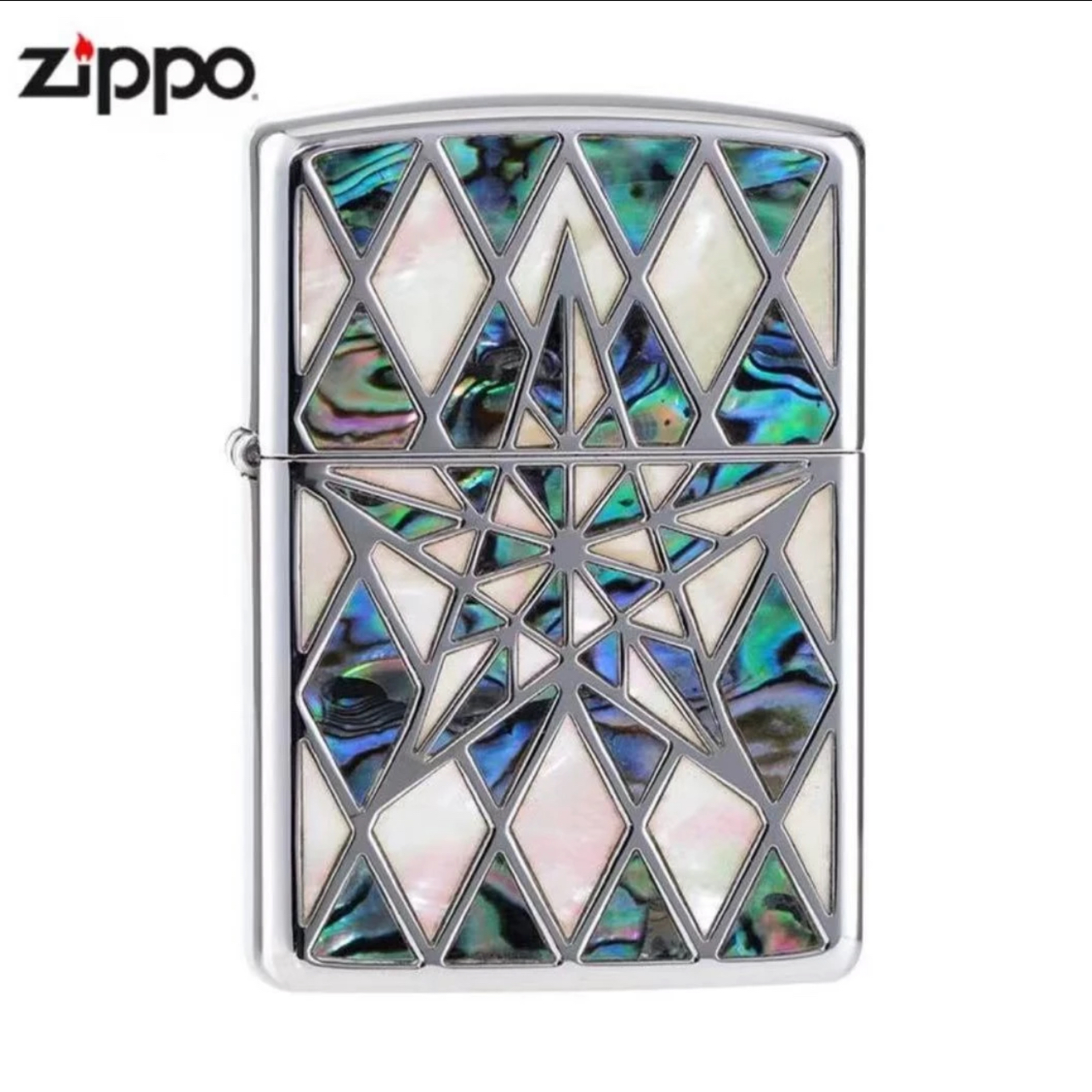 ZIPPO打火机/167-镀铬雕刻彩贝镶嵌五芒星-盔甲DYJ1