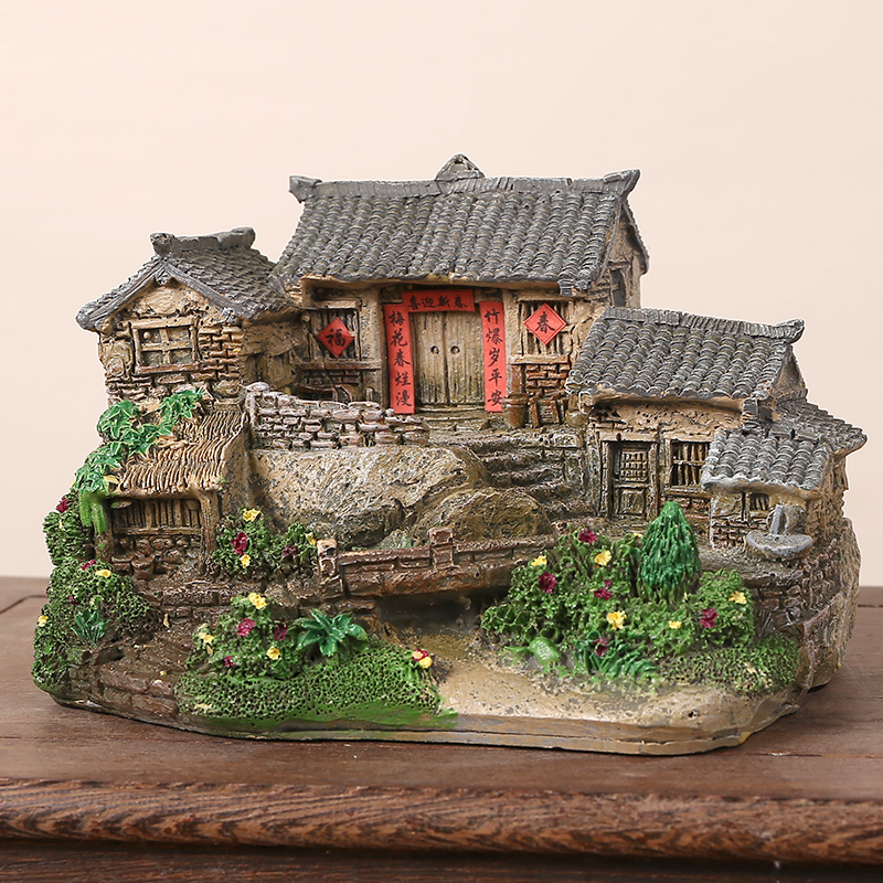 田园深色系石径小筑大号微景观创意摆件客厅庭院乡村老房子小模型