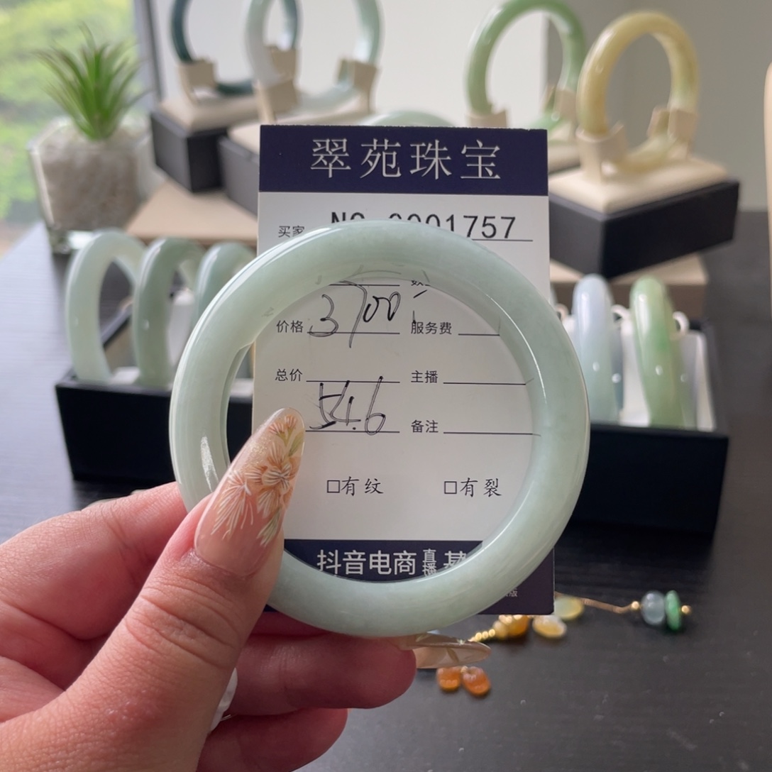 未镶嵌手镯翡翠54.6浅果绿翡翠手镯1757