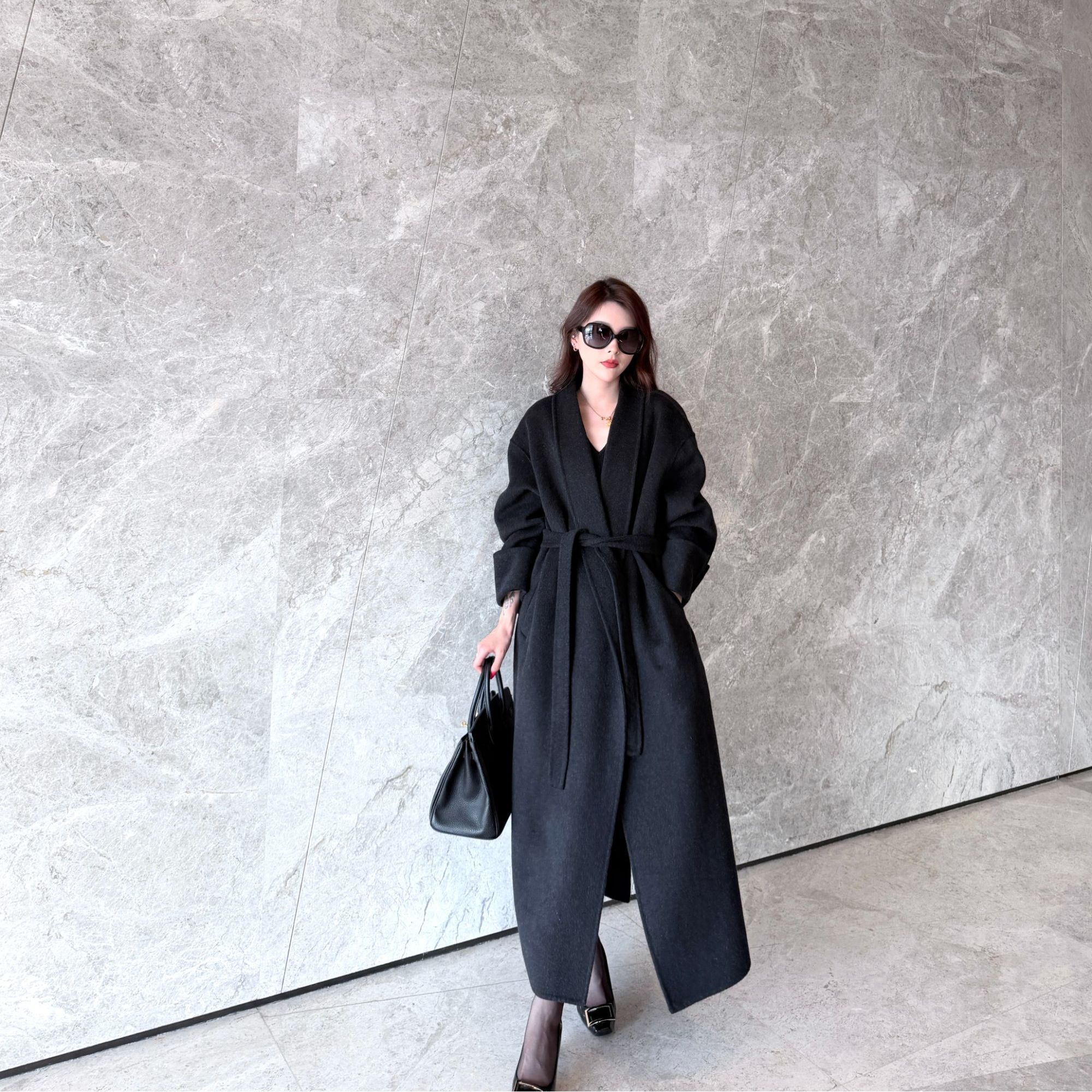 【都市浴袍】新款韩版气质宽松系带显瘦腰带加厚双面羊毛大衣外套女