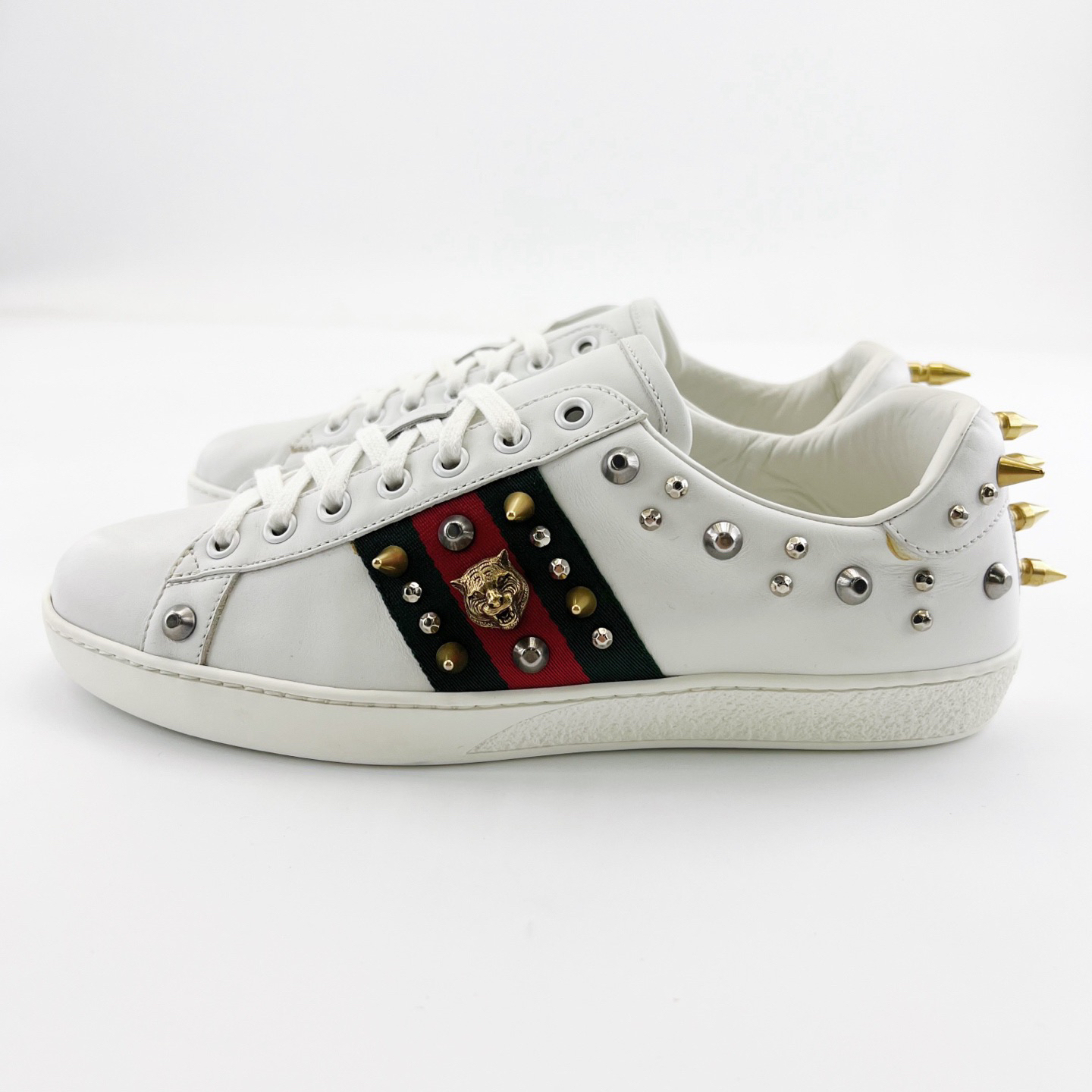 95新 GUCCI/古驰 39.5码/白色刺绣虎头铆钉时尚休闲板鞋/16037827