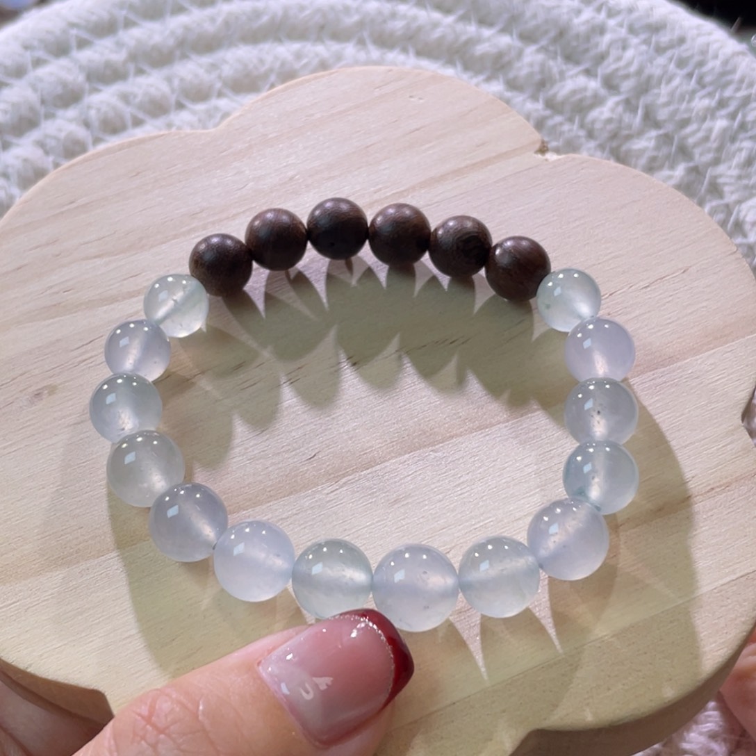 翡翠散珠天然缅a冰蓝半串