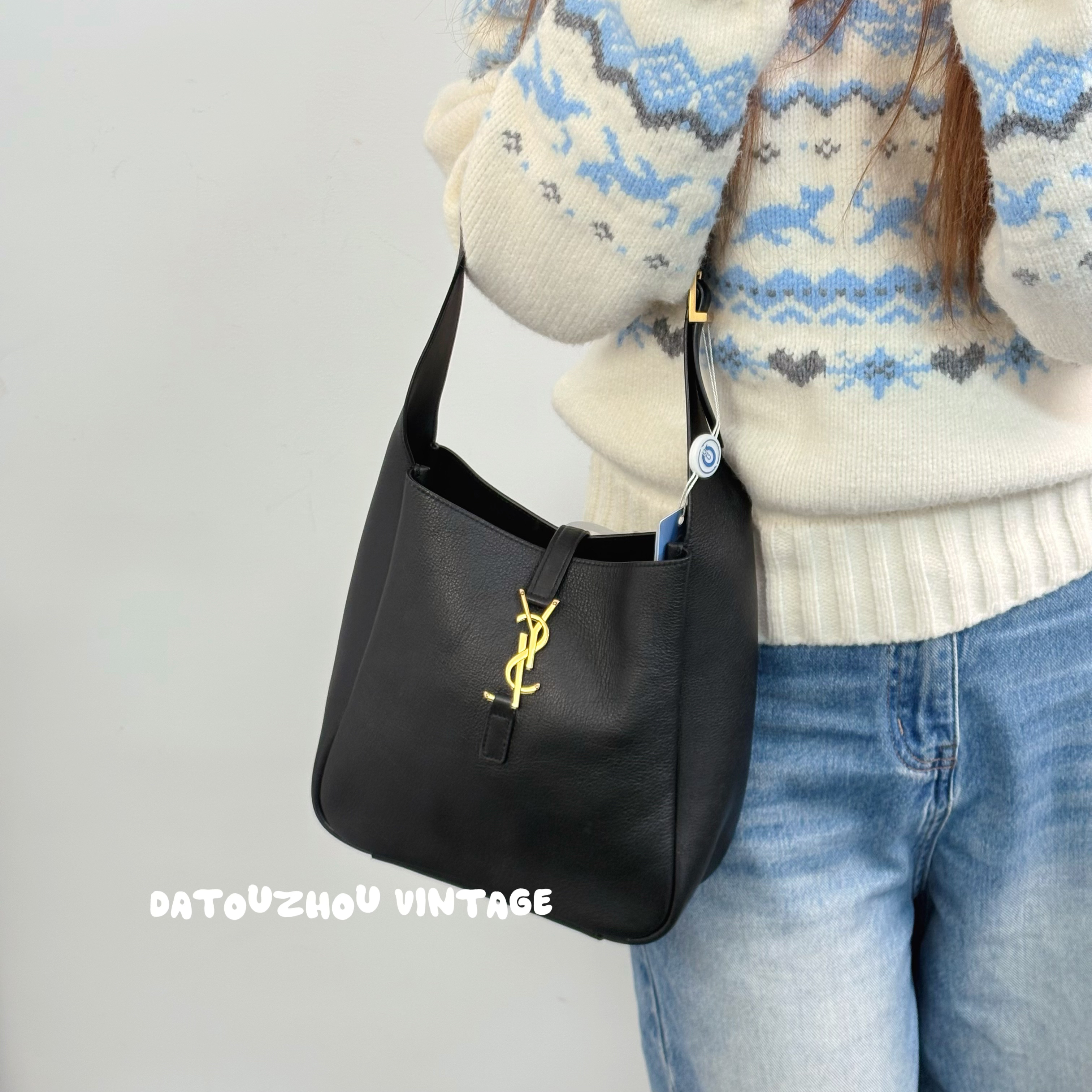 95新 YSL/圣罗兰 黑金hobo单肩包jx