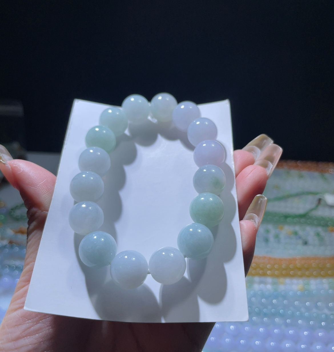 天然翡翠a货卡12+马卡龙手串