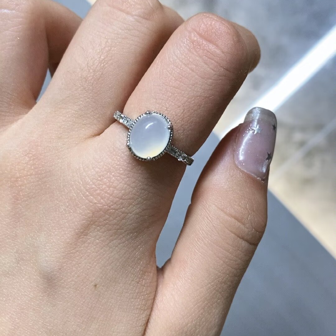 【06】岫玉白冰s925银镶嵌戒指