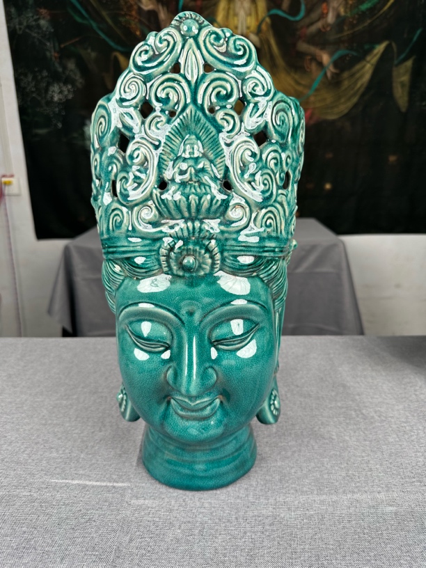 柴瓷佛首像瓷器摆件