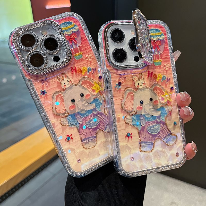 适用苹果系列iPhone16新款手机壳15promax卡通可爱油画大象保护套