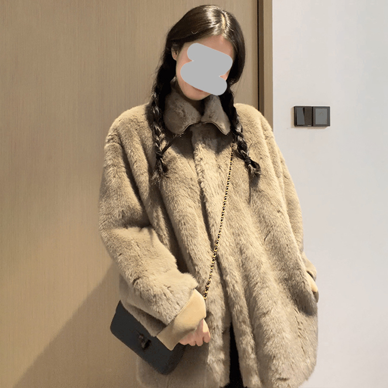 【雪舞漫漫】2025年新款韩系气质毛毛外套冬季加厚保暖时髦洋气大衣