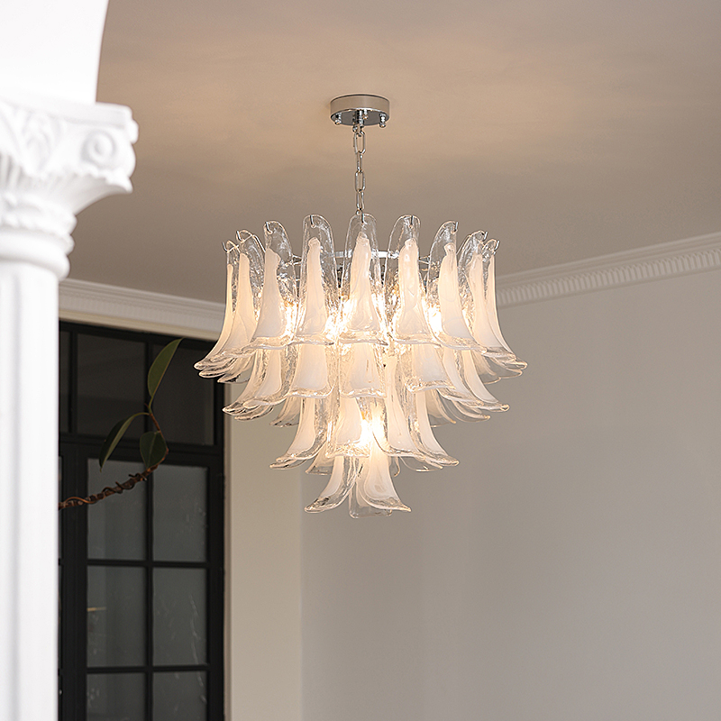 新款手工玻璃客厅吊灯法式复古vintage卧室轻奢复式餐厅灯具百合