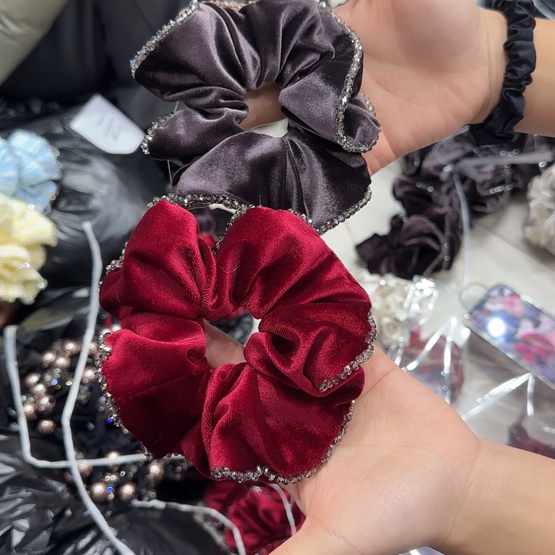 布艺非金属Y03水晶丝绒肠圈2个紫色➕红色