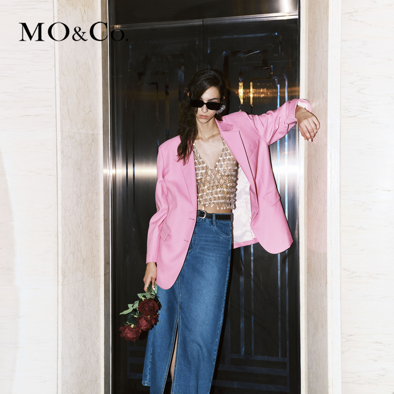 【达播用链接】MOCO秋含绵羊毛精纺廓形平驳领西装外套MBC3BLA003