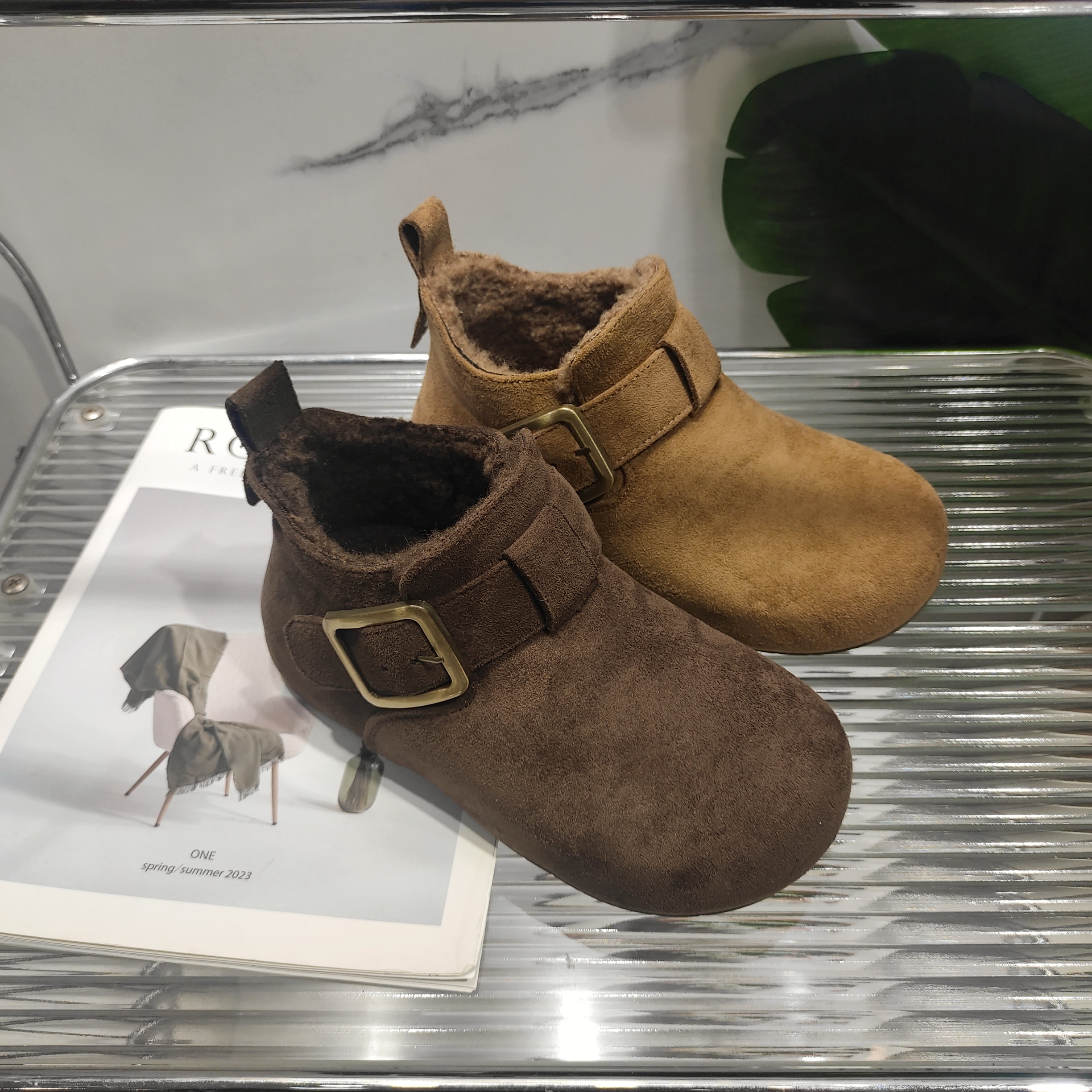 复古皮带扣勃肯鞋女新款冬季加绒保暖勃肯豆豆鞋55-1