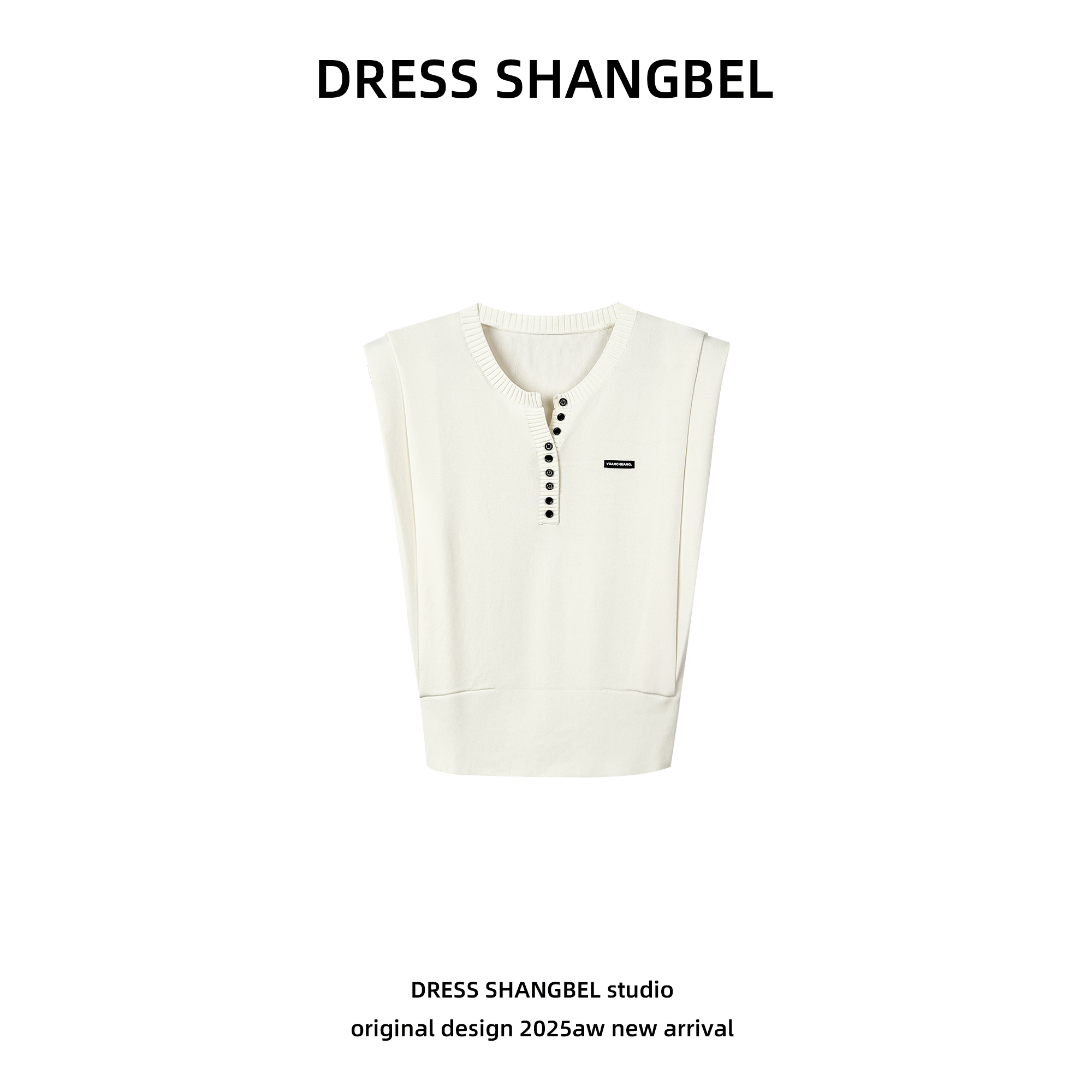 DRESS-夏新款C18圆领纽扣探肩无袖轻熟风针织衫5176