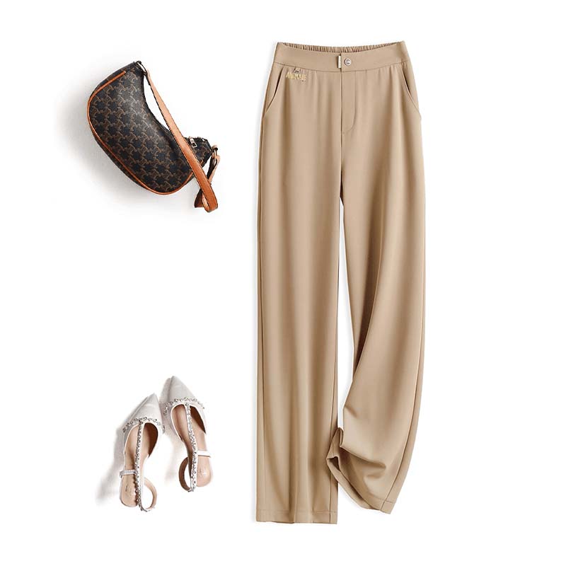 高端窄版直筒裤女裤冰感高腰百搭显瘦垂感长裤燕麦色裤子宽松春夏