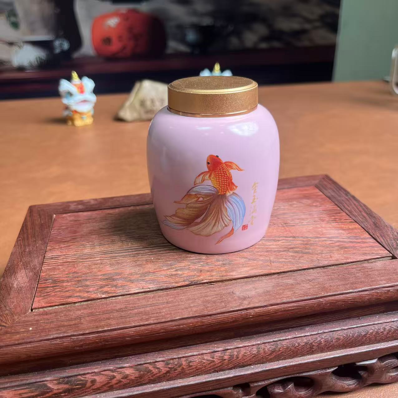 粉色金玉满堂小茶叶罐-2896