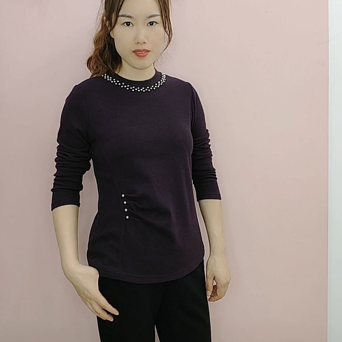 【名角服饰】【6646中领长袖打底衫】秋冬女士修身打底衫