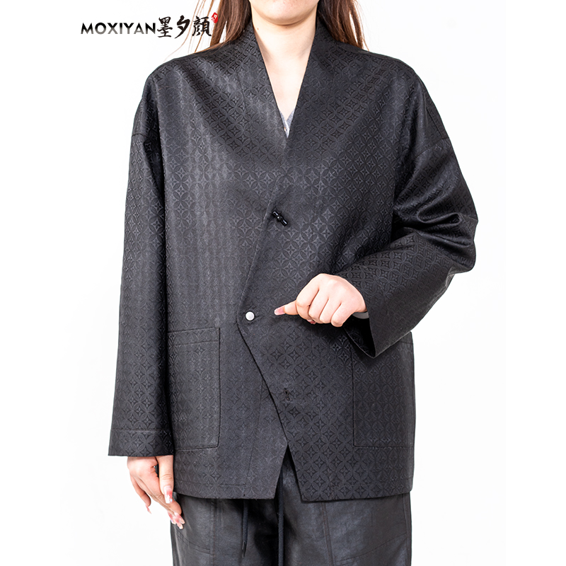 【墨夕颜】新款桑蚕丝中国风宽松   四叶提花重磅西装道袍-LC-178