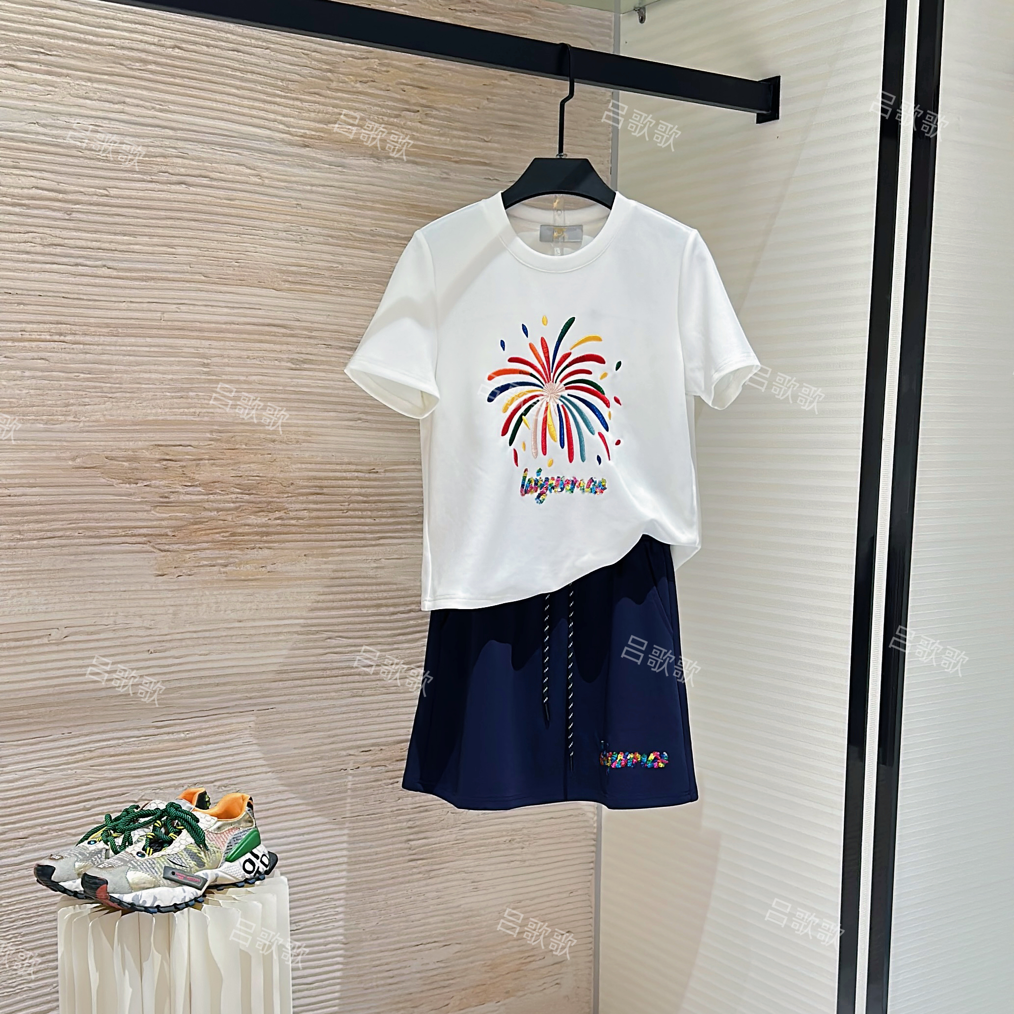 【宠粉价】夏季重工彩片刺绣圆领短袖套装裙裤JC-A3673